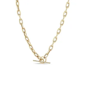 14k Extra Large Square Oval Link Chain Pavé Diamond Toggle Necklace