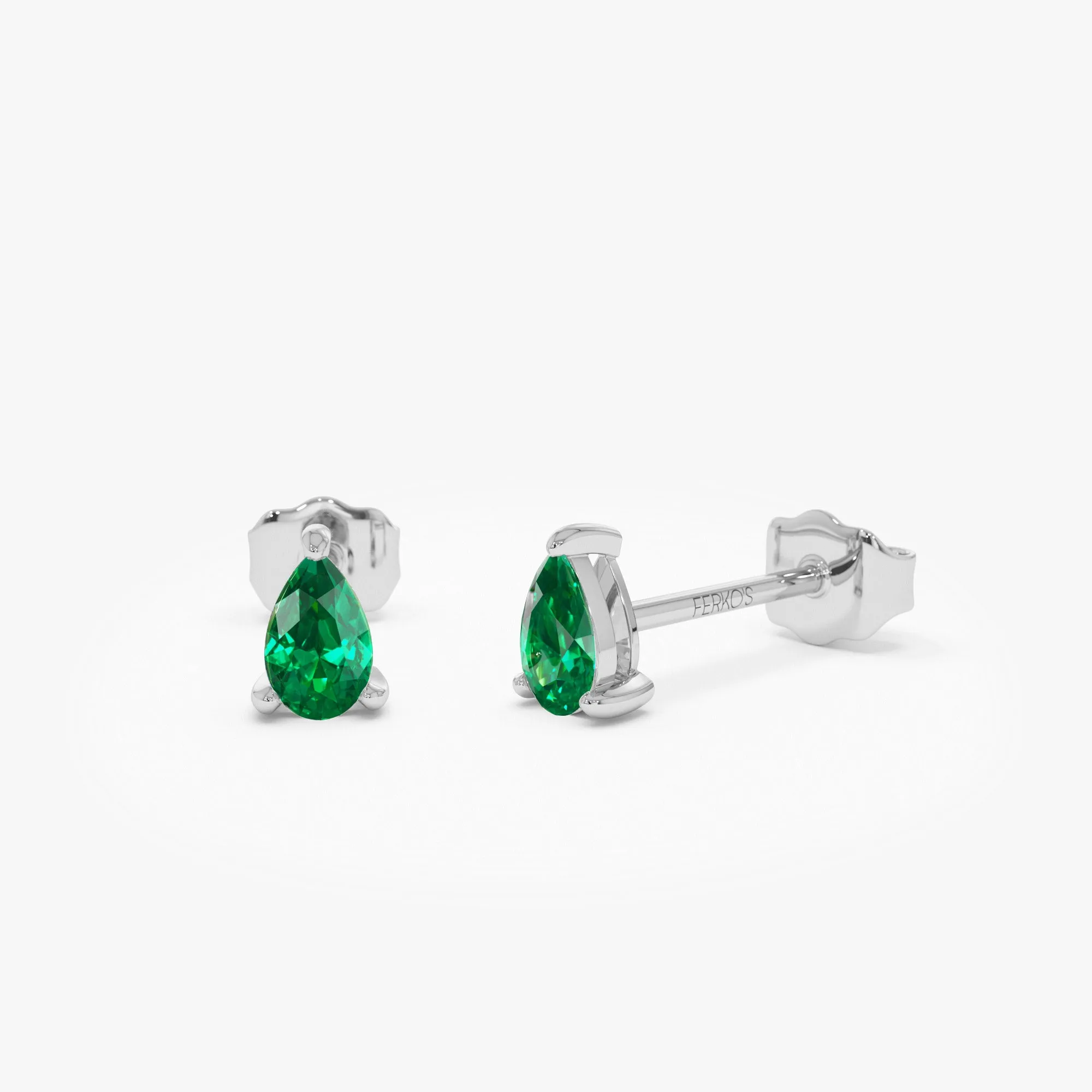 14K  Pear Shaped Emerald Stud Earrings