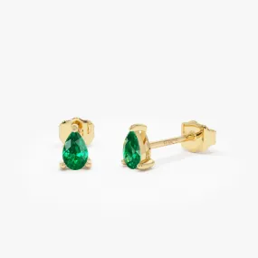 14K  Pear Shaped Emerald Stud Earrings