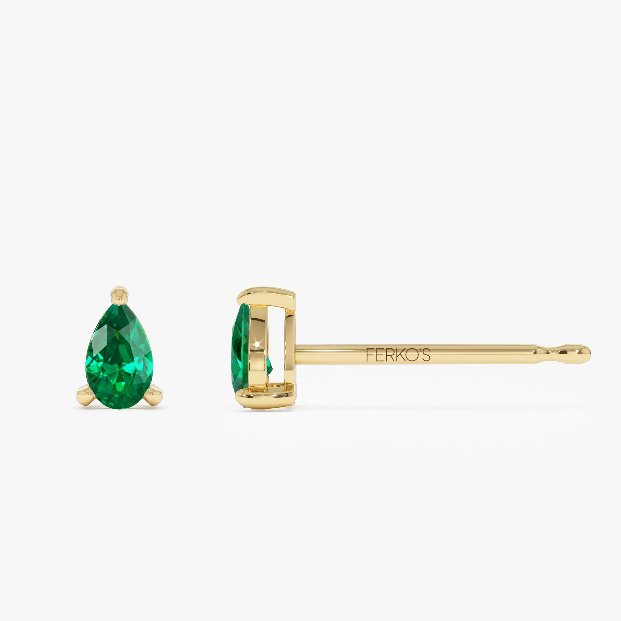 14K  Pear Shaped Emerald Stud Earrings