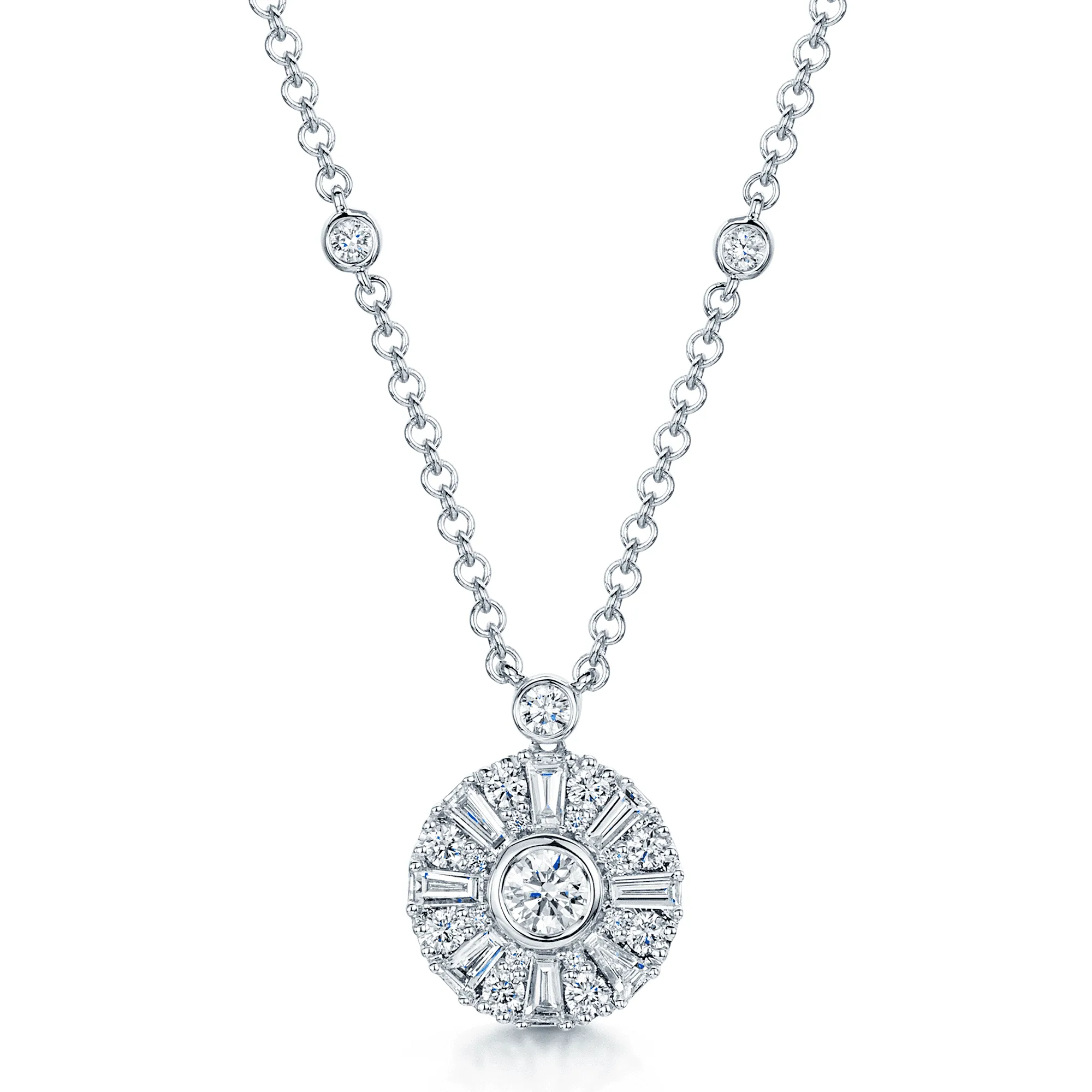 18ct White Gold Mixed Cut Diamond Sun Circle Pendant