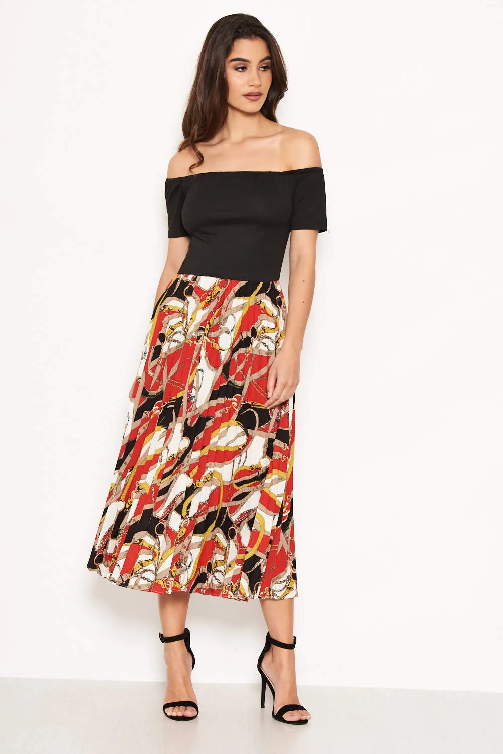 2 in 1 Bardot Chain Print Dress