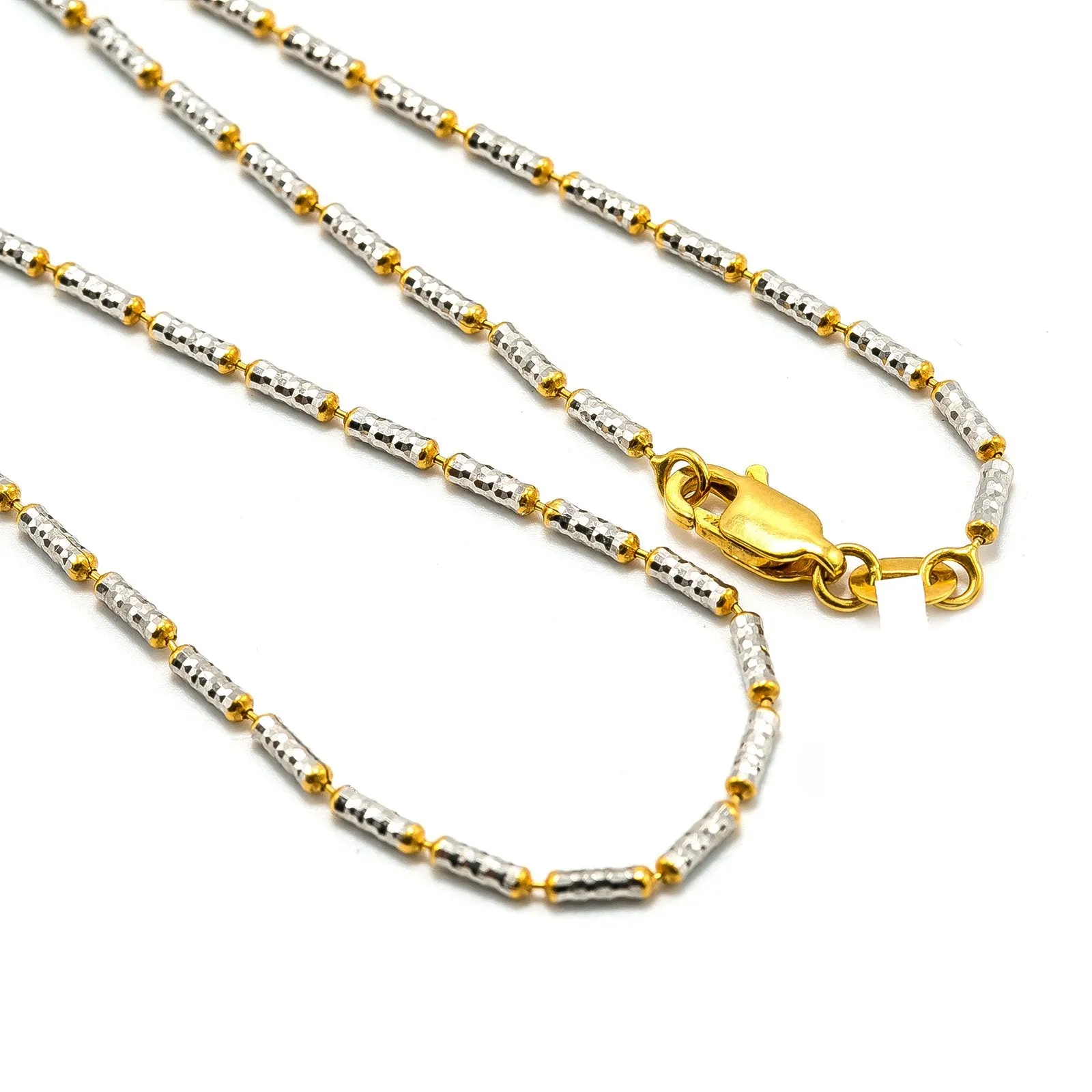 22K Multi Tone Gold Chain For Kids W/ Rounded Bugle Beads