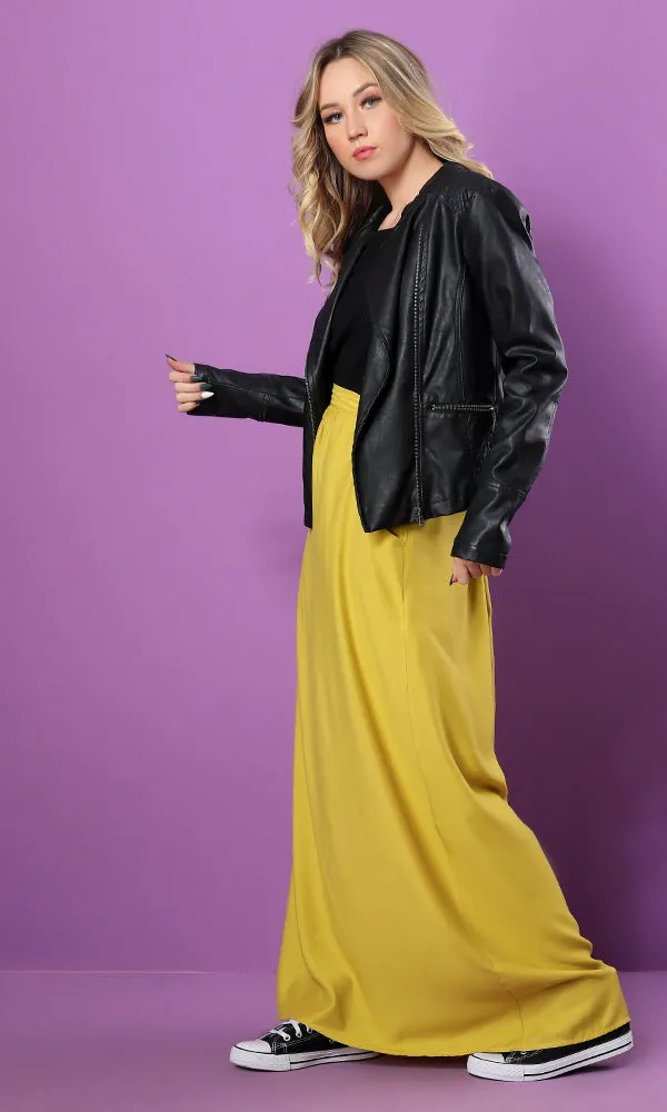 34556 Zipped Back Basic Goldenrod Maxi Skirt