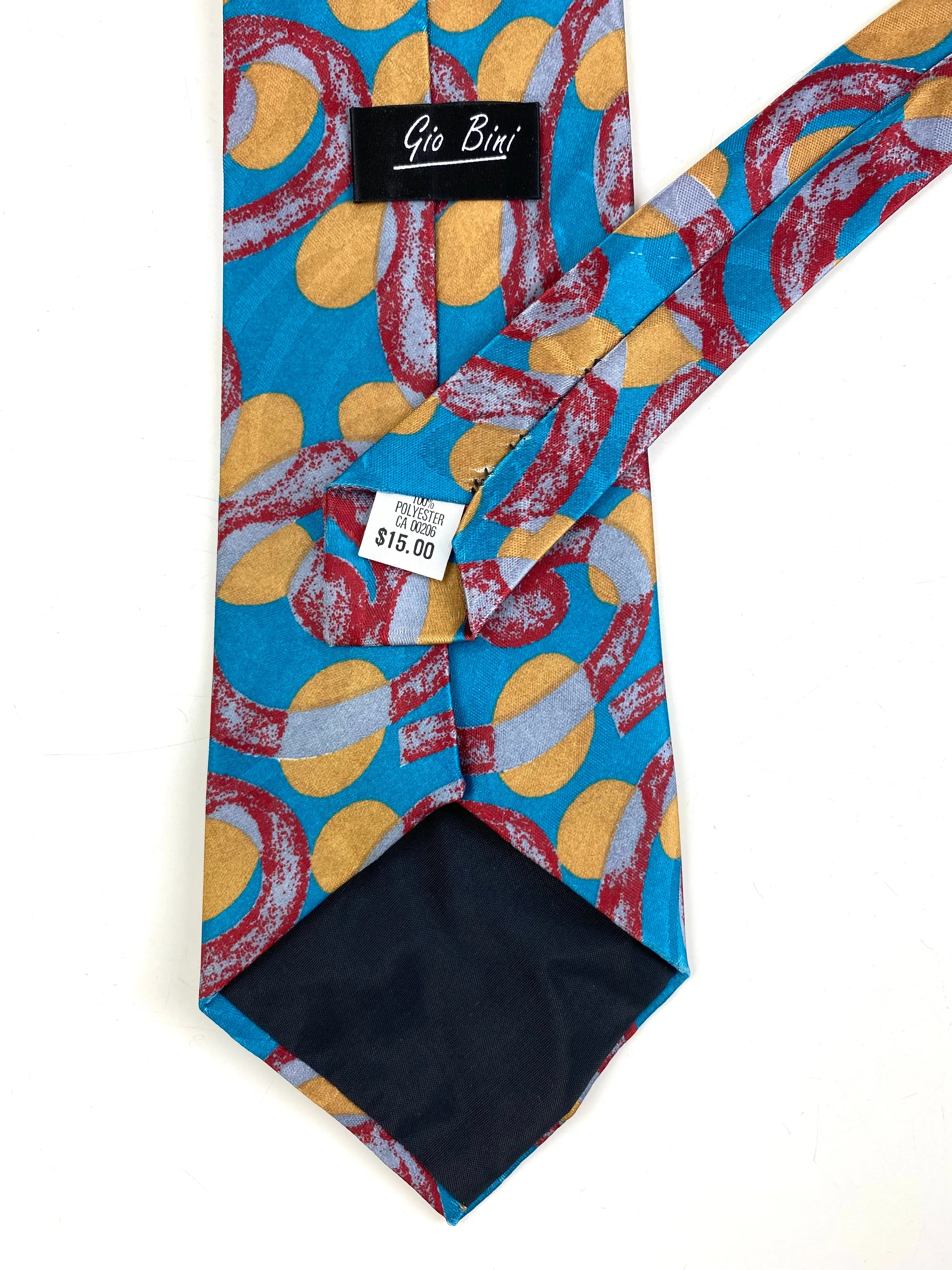 90s Deadstock Necktie, Men's Vintage Teal/ Red/ Yellow Swirl Dot Pattern Tie, NOS