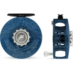 Abel SDF Reel Solid 6/7 Deep Blue, Platinum Drag Knob, Underwood Ridge Riders with Platinum Handle