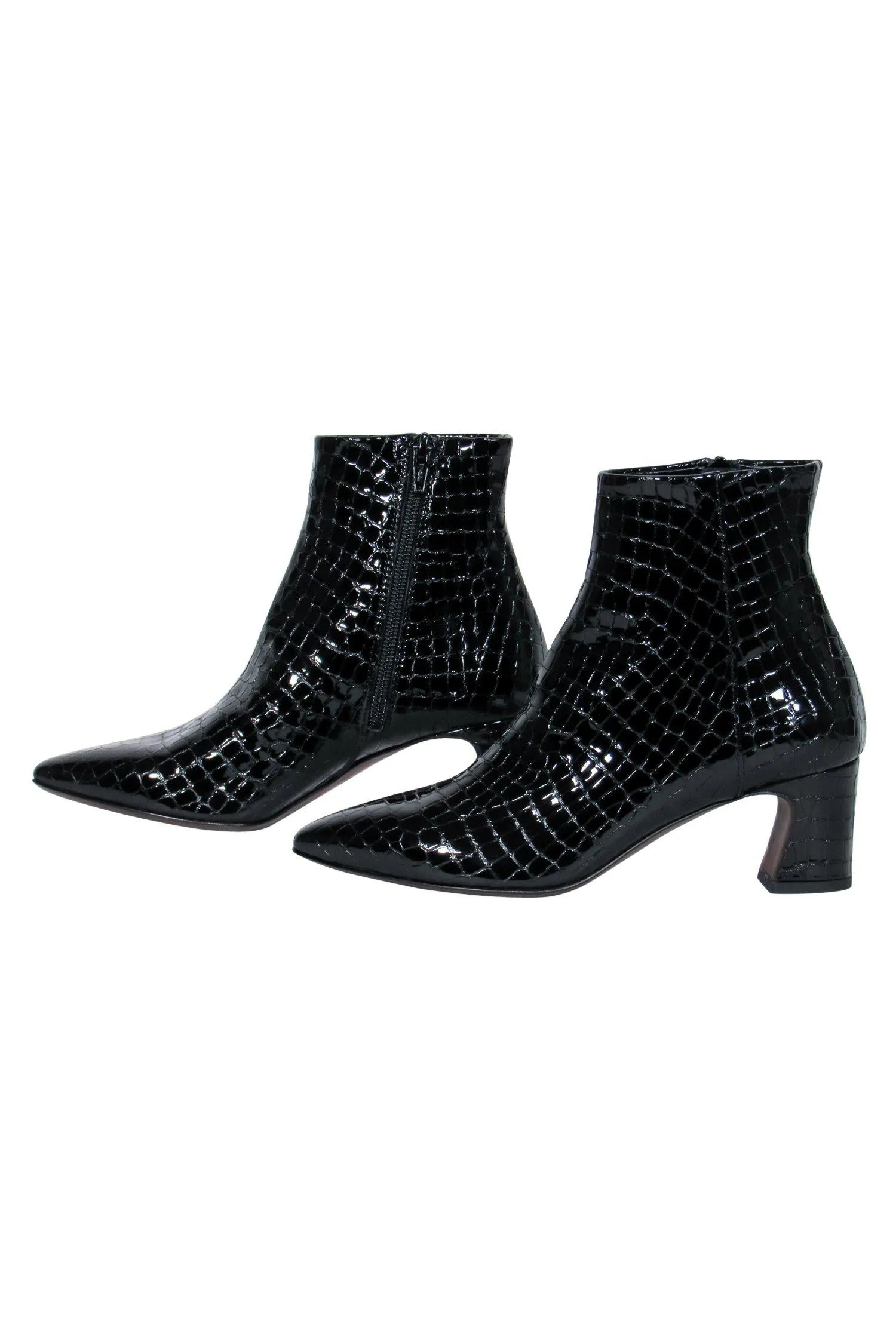 AGL - Black Patent Leather Reptile Embossed Heeled Booties Sz 6