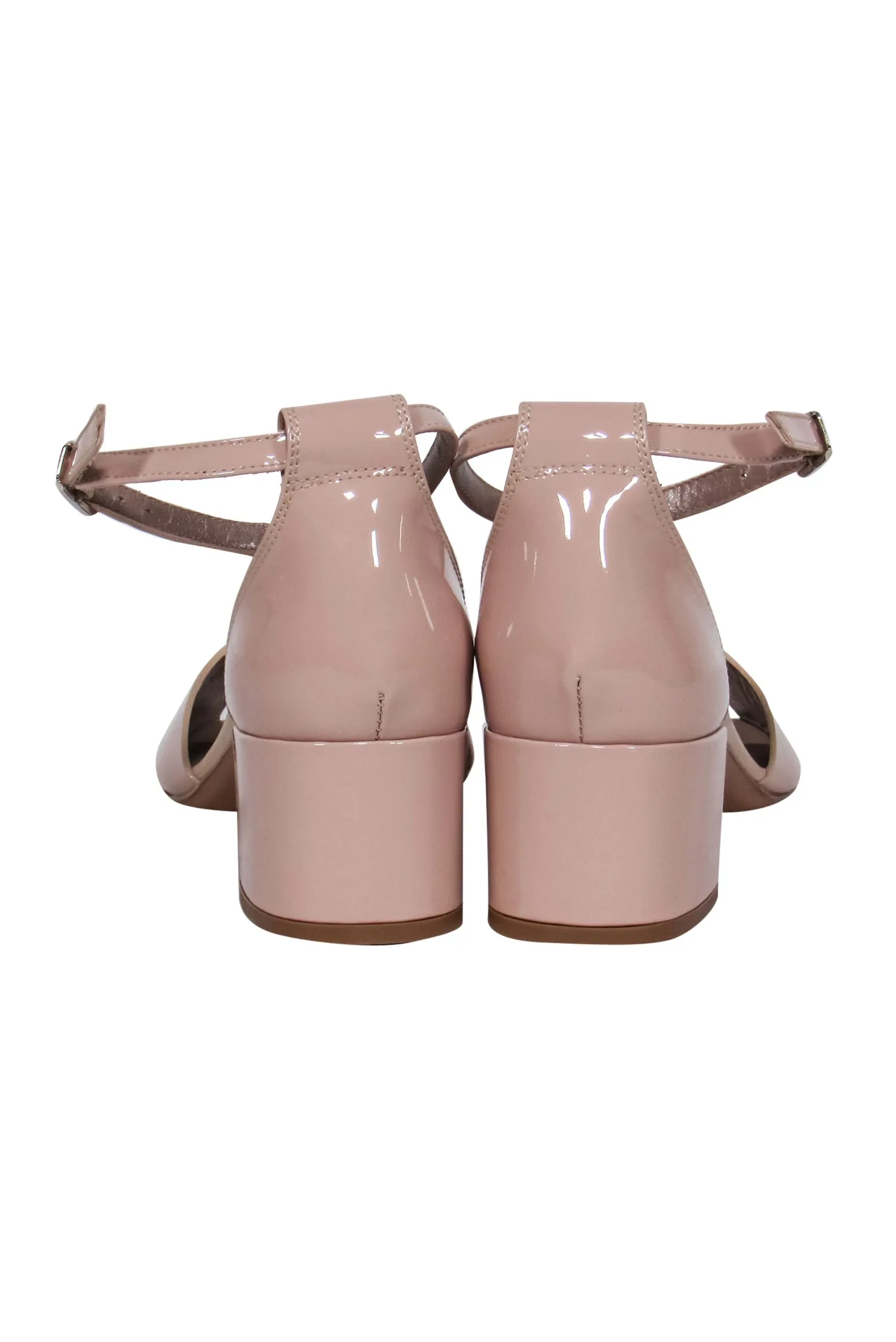 AGL - Nude Patent Leather "Biscuit" Ankle Strap Block Heels Sz 10