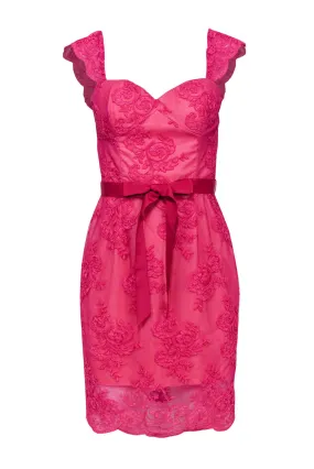 Aidan Mattox - Hot Pink Embroidered Bodycon Dress Sz 6