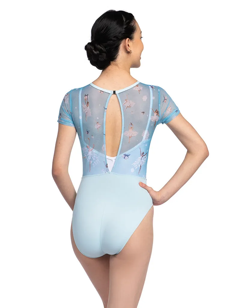 Ainsliewear Adina High Cut Leg Line Mesh Short Sleeve Leotard - 1116NU - Womens - Nutcracker Print