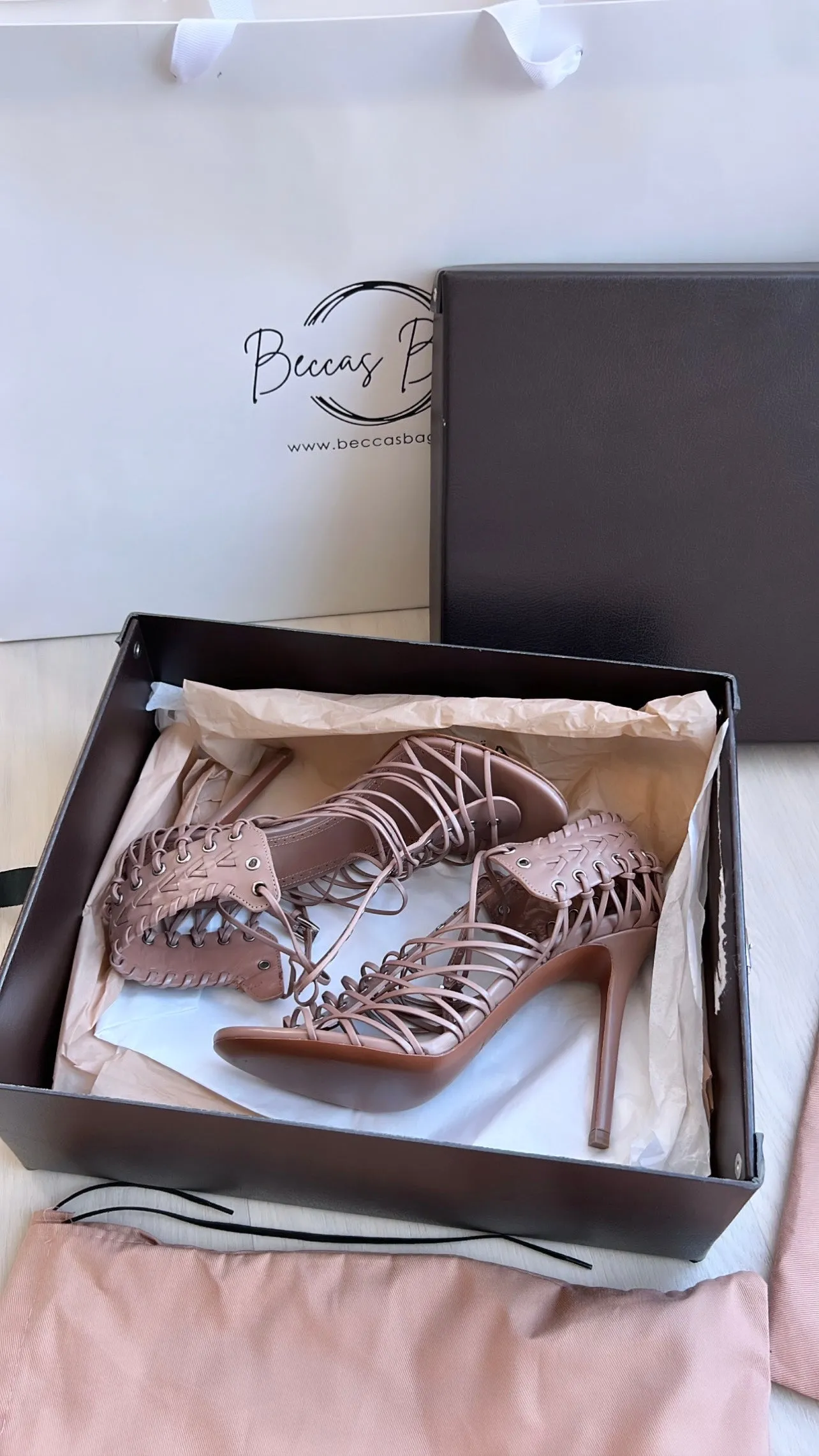 Alaia dusty rose leather heels