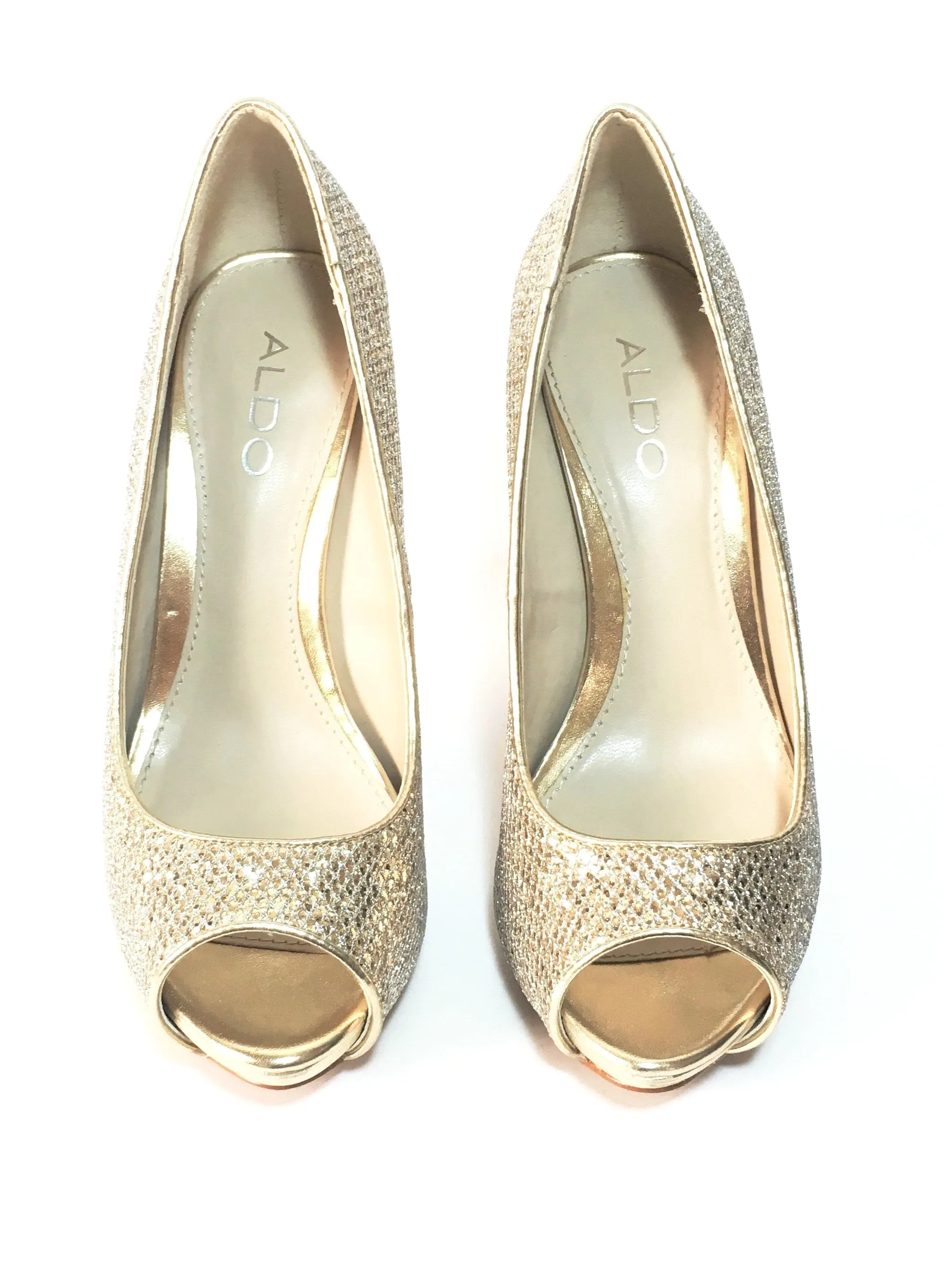 Aldo Gold & Silver Glitter Peep-toe Platform Pumps | Gently Used |