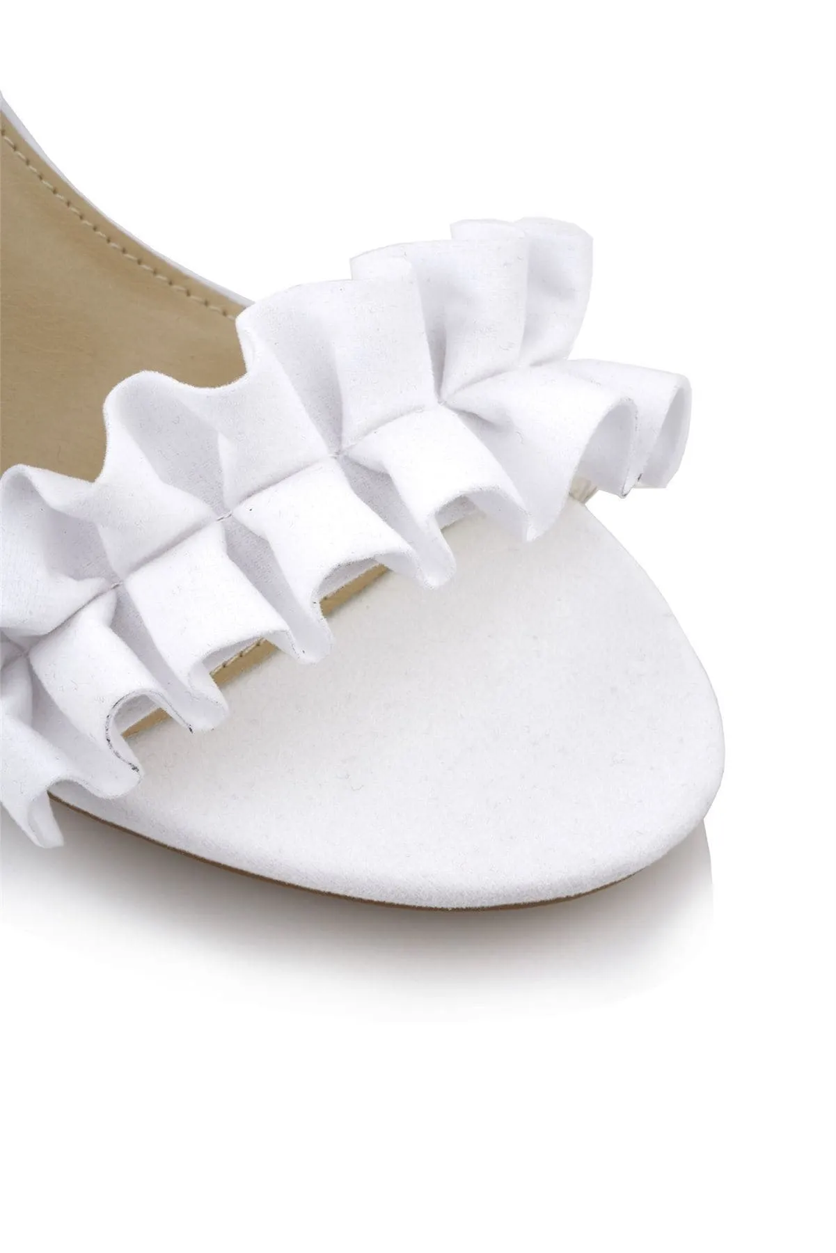 Ally Frill Detailed Anklestrap Sandal in White Suede