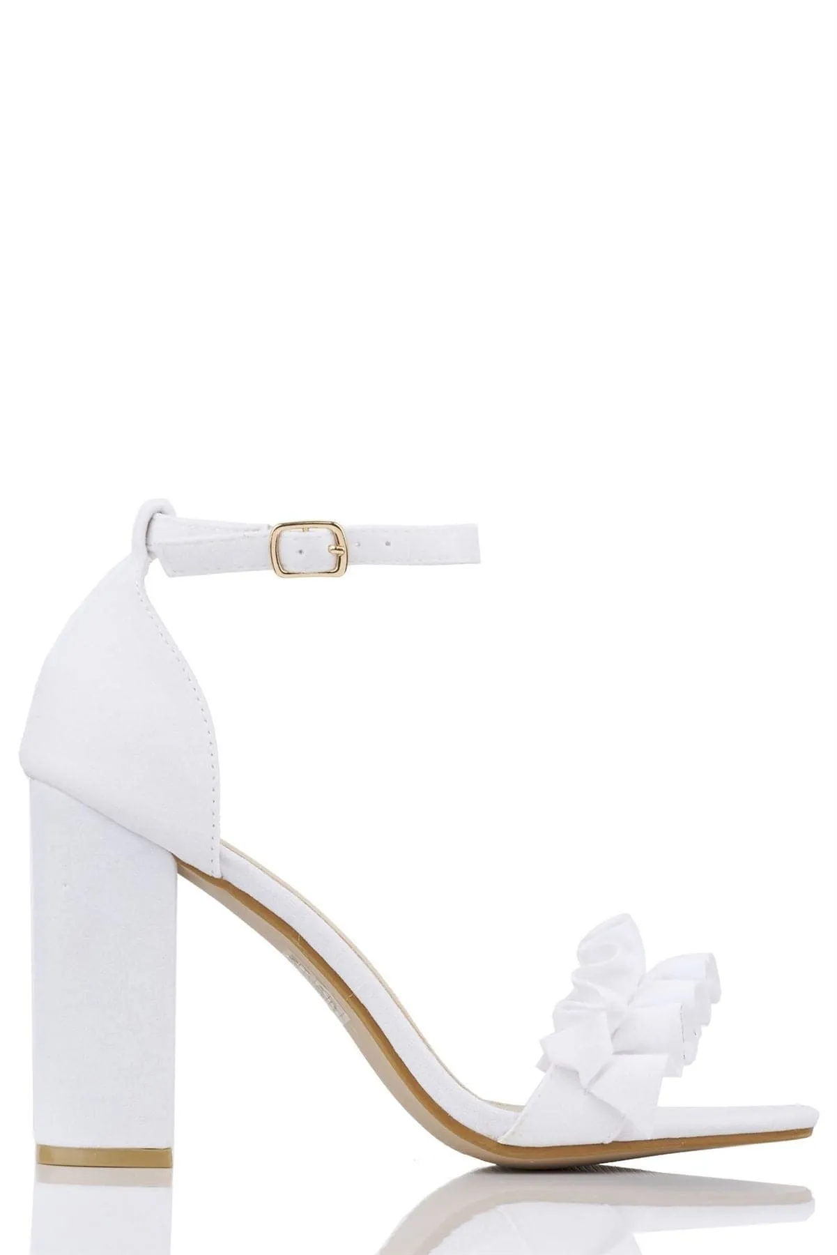 Ally Frill Detailed Anklestrap Sandal in White Suede