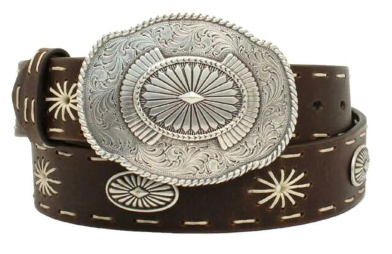 Angel Ranch Women's Brown Oval Concho Starburst Stitch Belt D140000802