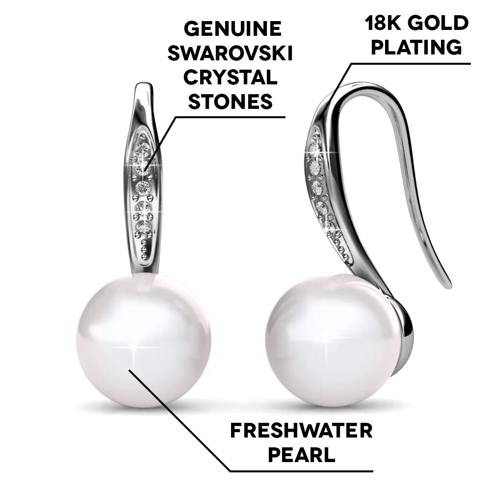 Ann 18k White Gold Freshwater Pearl Drop Earrings with Crystals