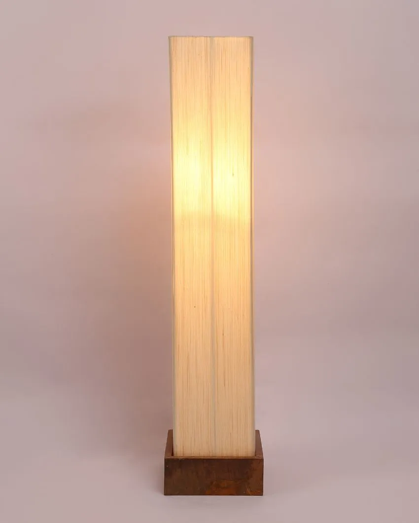 Antique Off White Khadi Cotton Square Natural Wood Floor Lamp | 2.8 Feet