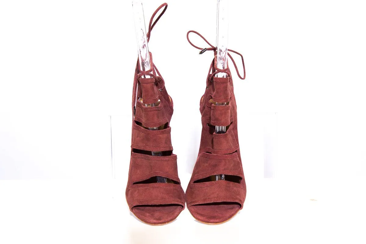 Aquazzura Burgundy Suede Heels, Size 38