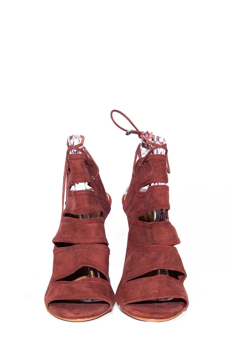 Aquazzura Burgundy Suede Heels, Size 38