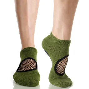 Arebesk Fishnet Grip Socks - Army Green (Barre / Pilates)