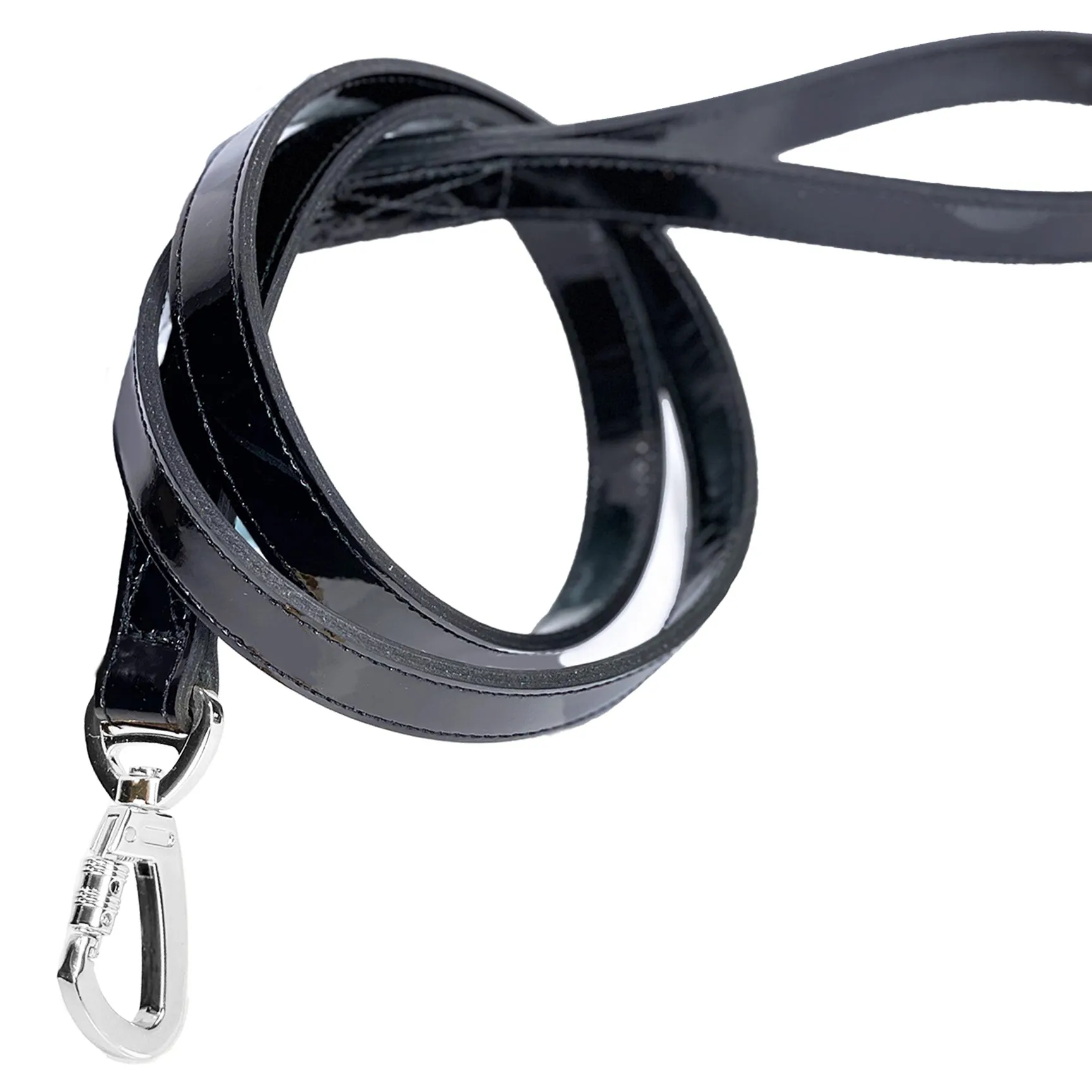 Art Deco Dog Leash in Black Patent & Nickel