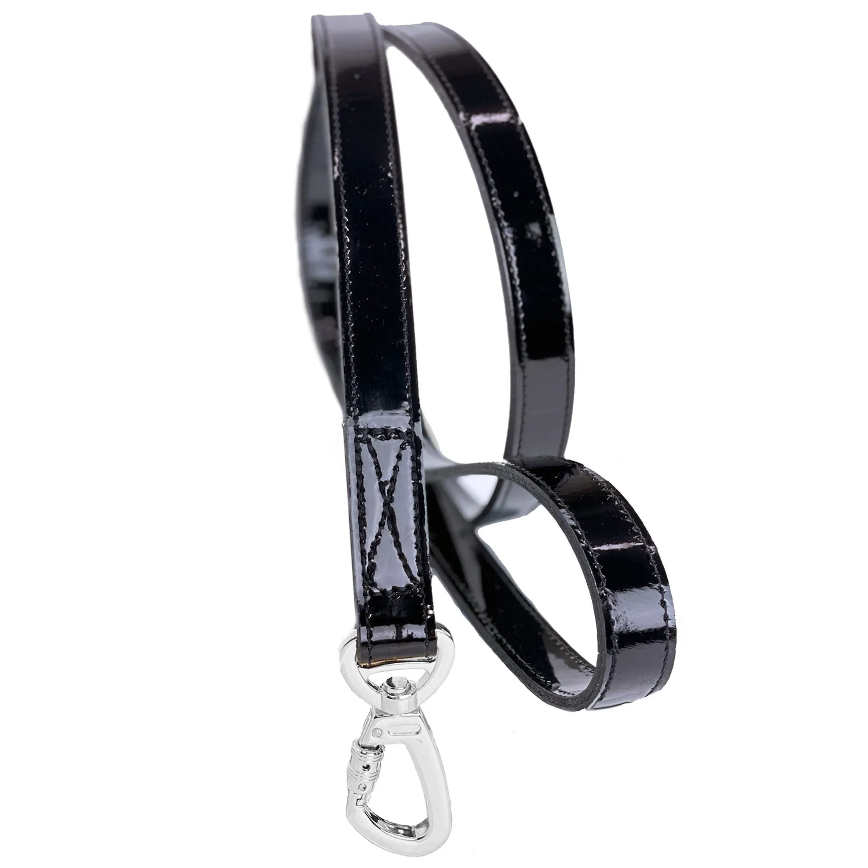 Art Deco Dog Leash in Black Patent & Nickel