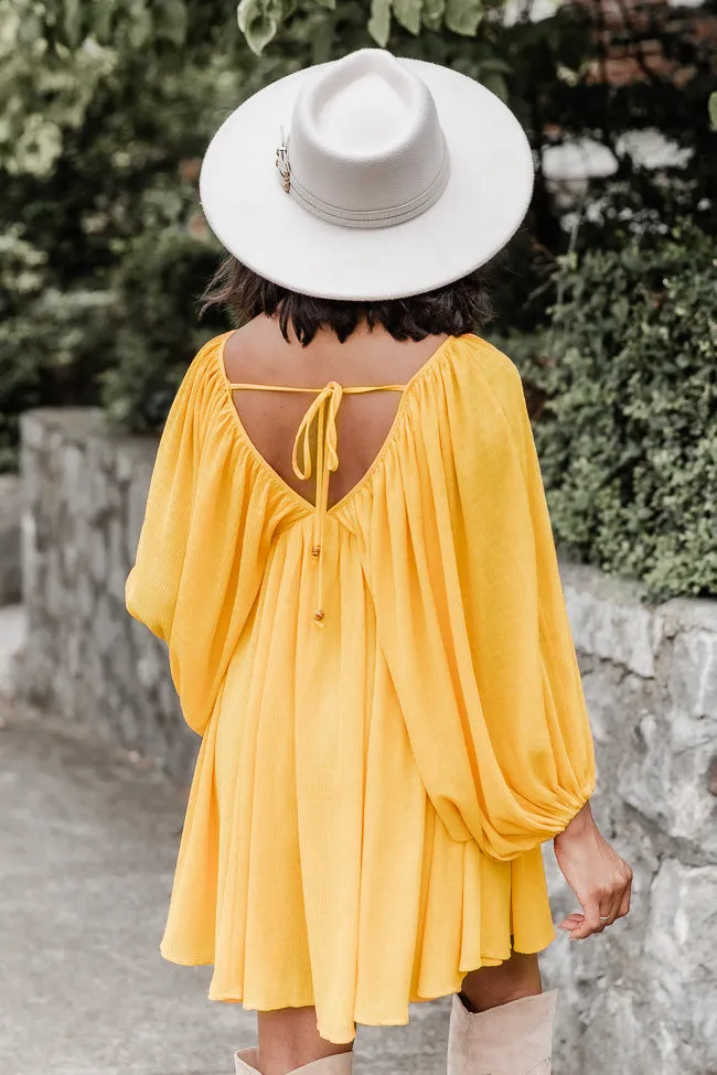 As Free As The Wind Yellow V Neck Bubble Sleeve Mini Dress FINAL SALE