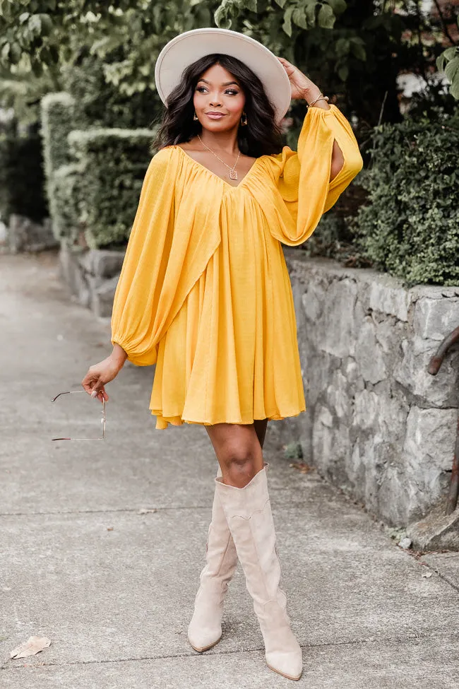 As Free As The Wind Yellow V Neck Bubble Sleeve Mini Dress FINAL SALE