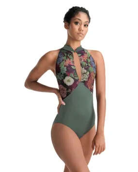 Ballet Rosa Hazel Keyhole Front High Neck Mesh Back Sleeveless Leotard - Womens - Jardin Print