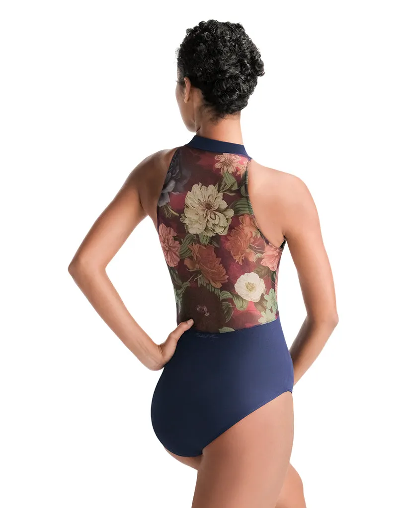 Ballet Rosa Hazel Keyhole Front High Neck Mesh Back Sleeveless Leotard - Womens - Jardin Print