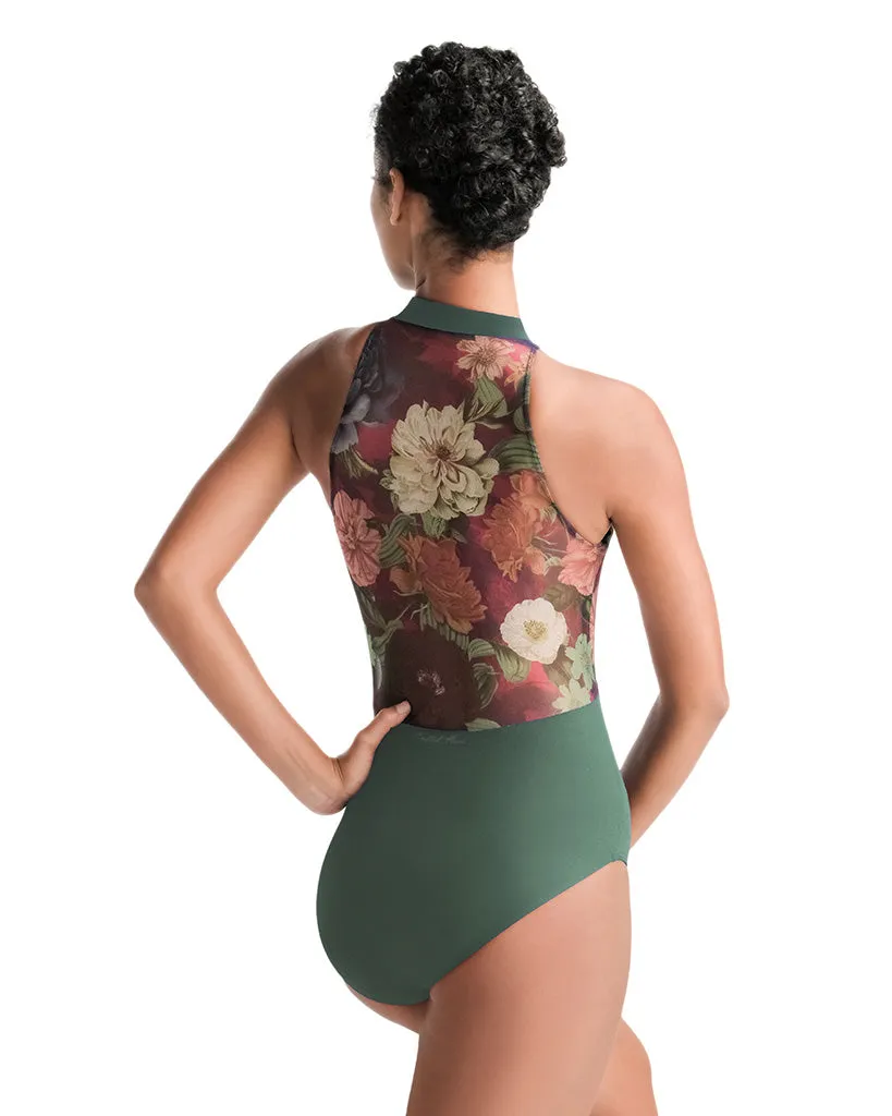 Ballet Rosa Hazel Keyhole Front High Neck Mesh Back Sleeveless Leotard - Womens - Jardin Print