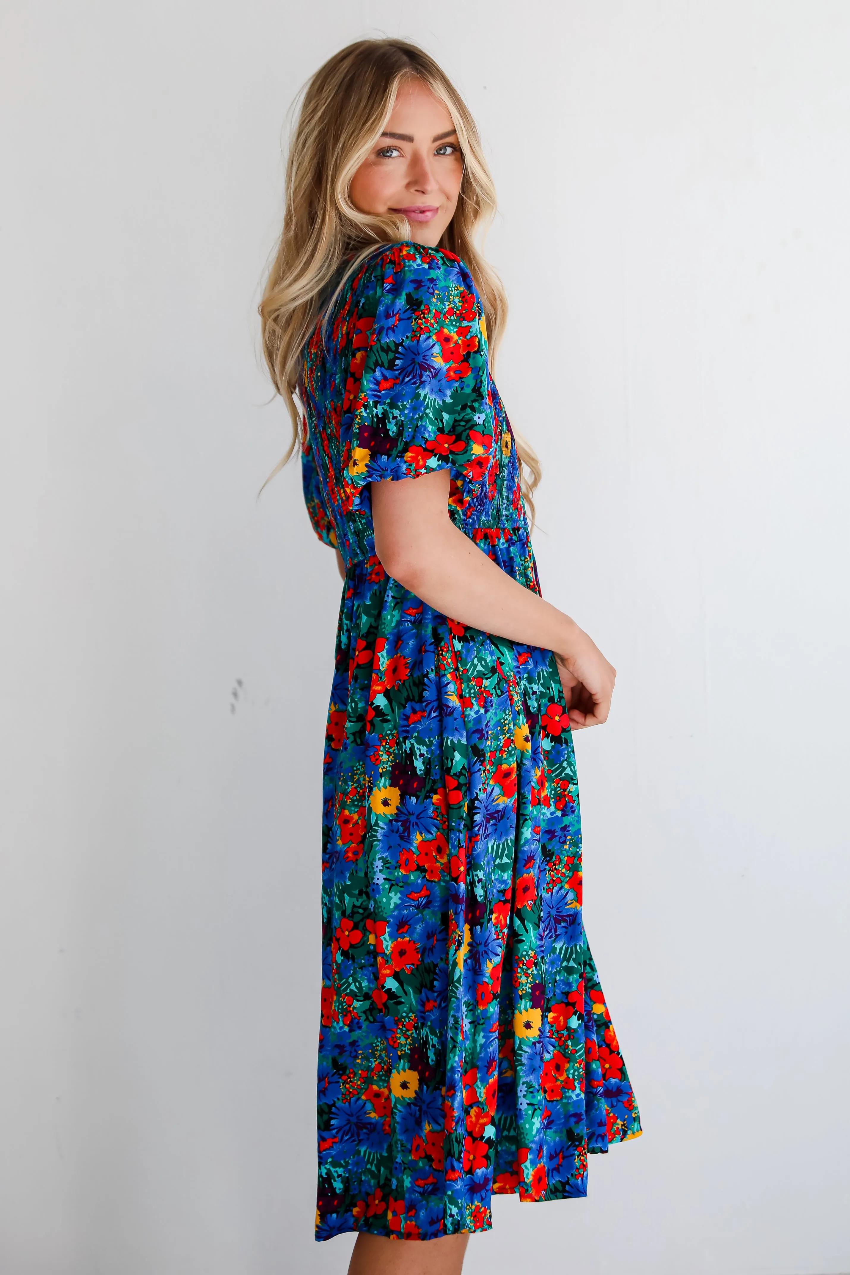 Beautiful Presence Blue Floral Midi Dress