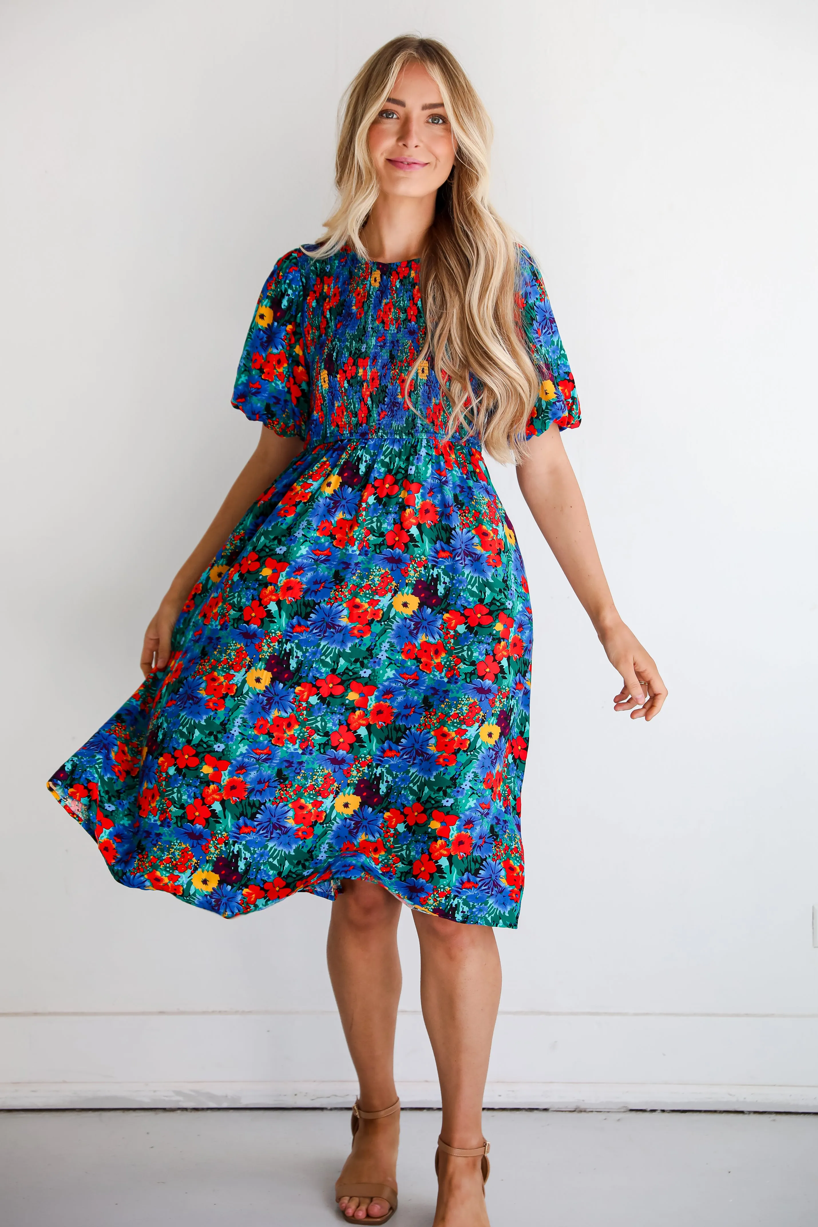 Beautiful Presence Blue Floral Midi Dress