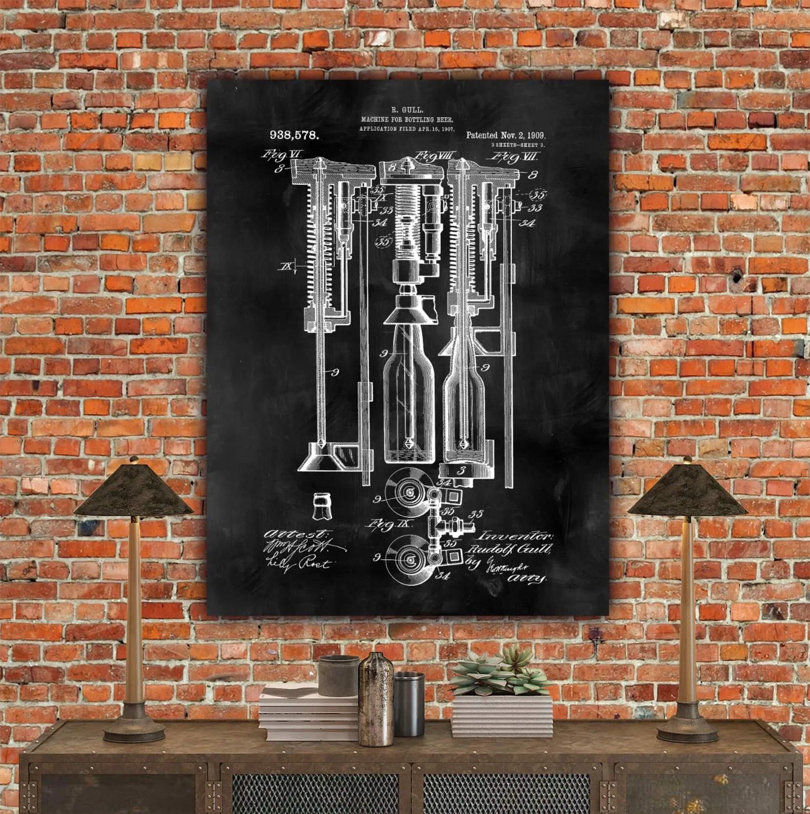 Beer Bottle Machine Patent Print on Canvas