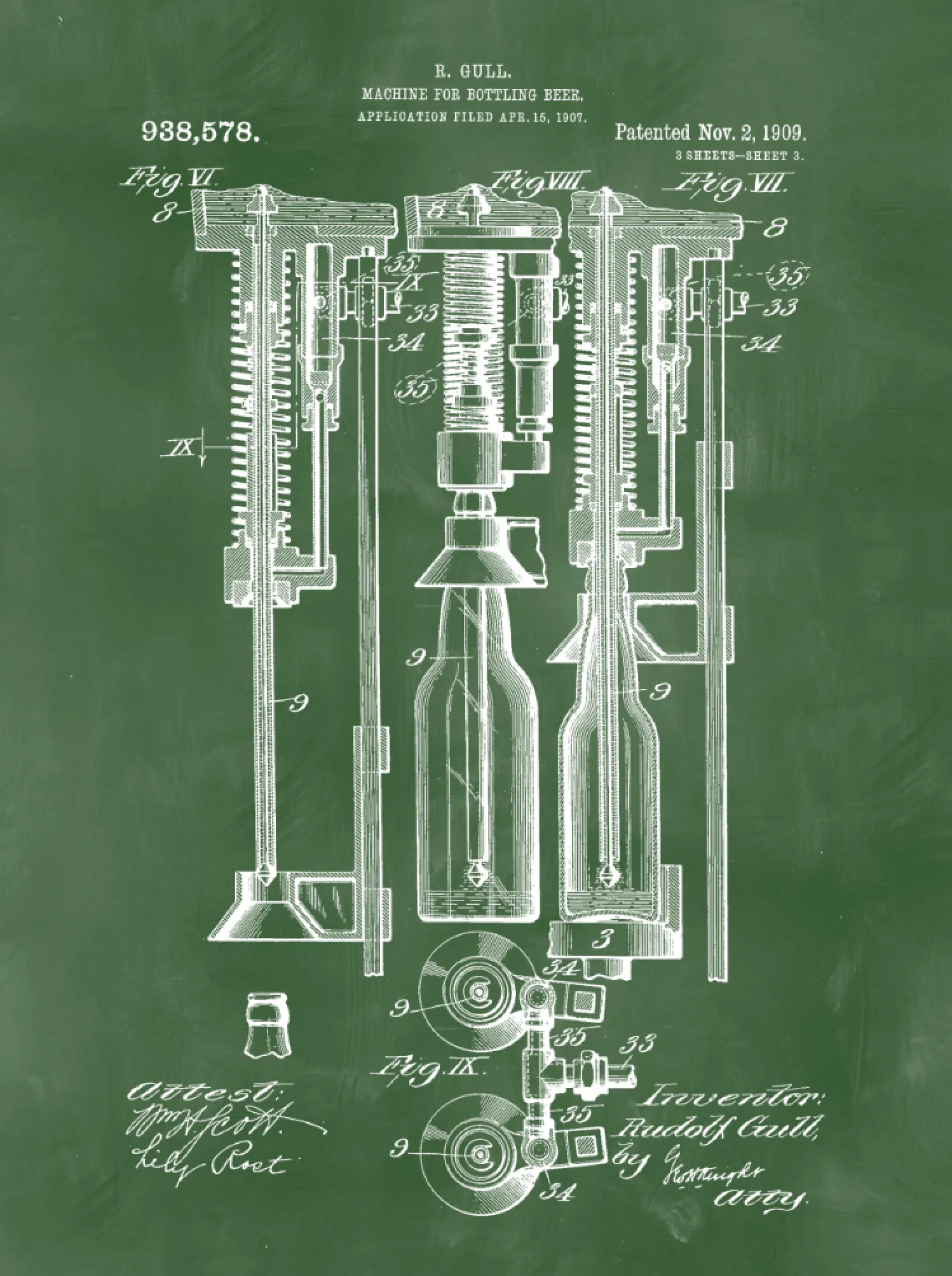 Beer Bottle Machine Patent Print on Canvas