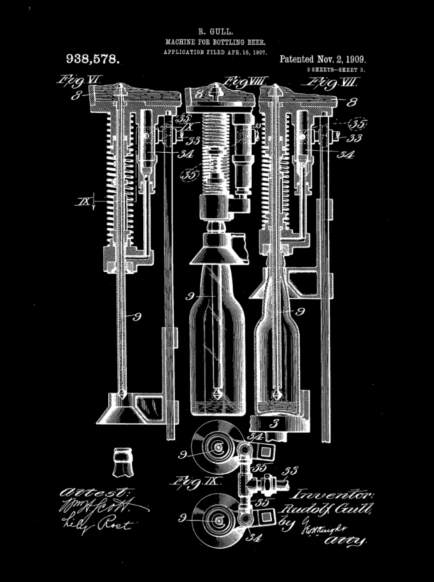 Beer Bottle Machine Patent Print on Canvas