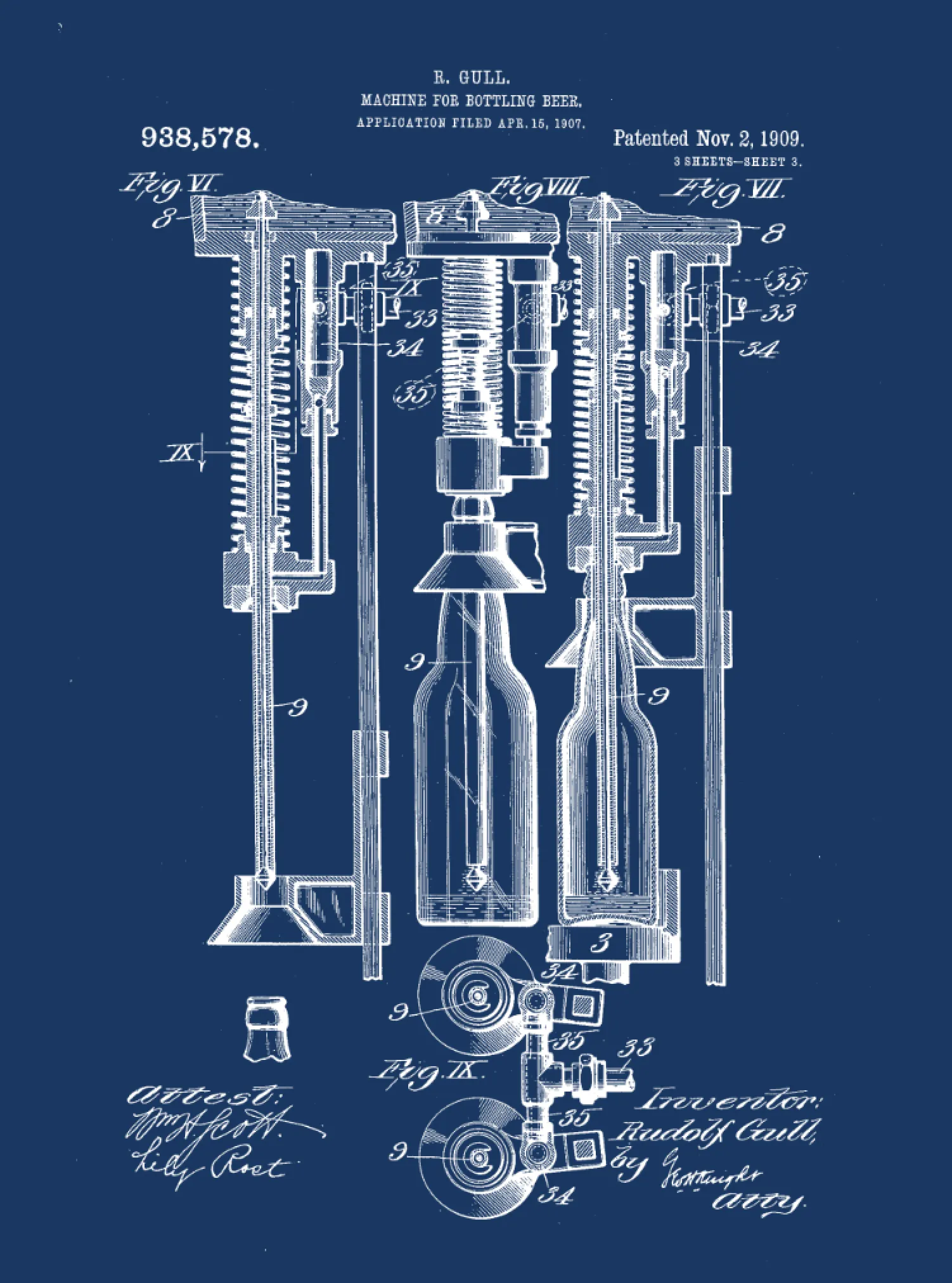 Beer Bottle Machine Patent Print on Canvas