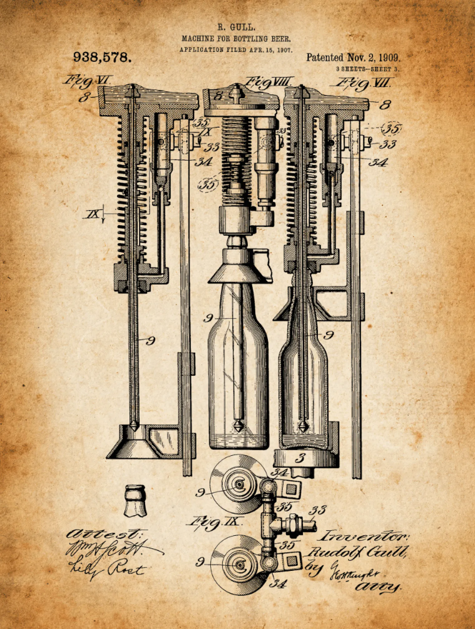 Beer Bottle Machine Patent Print on Canvas