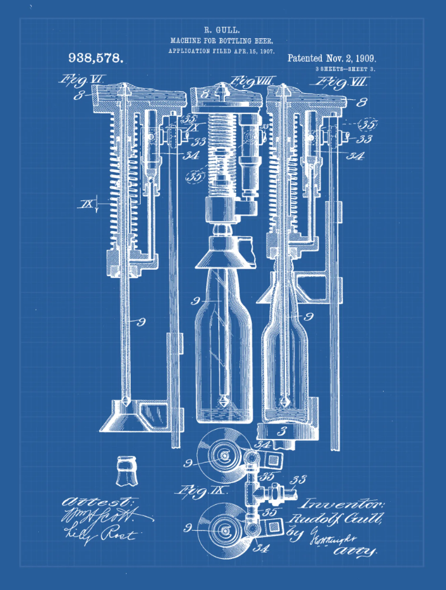 Beer Bottle Machine Patent Print on Canvas