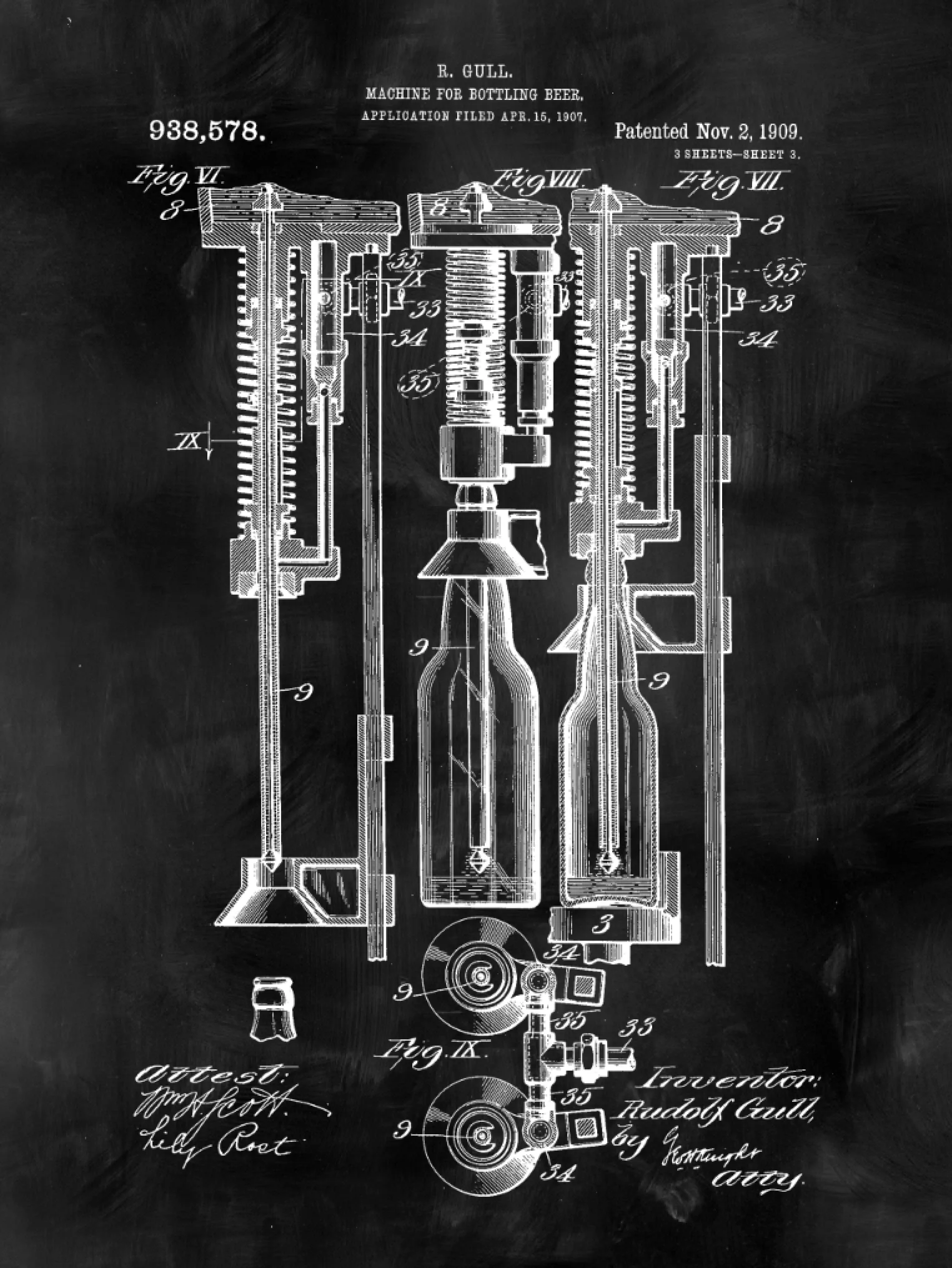 Beer Bottle Machine Patent Print on Canvas