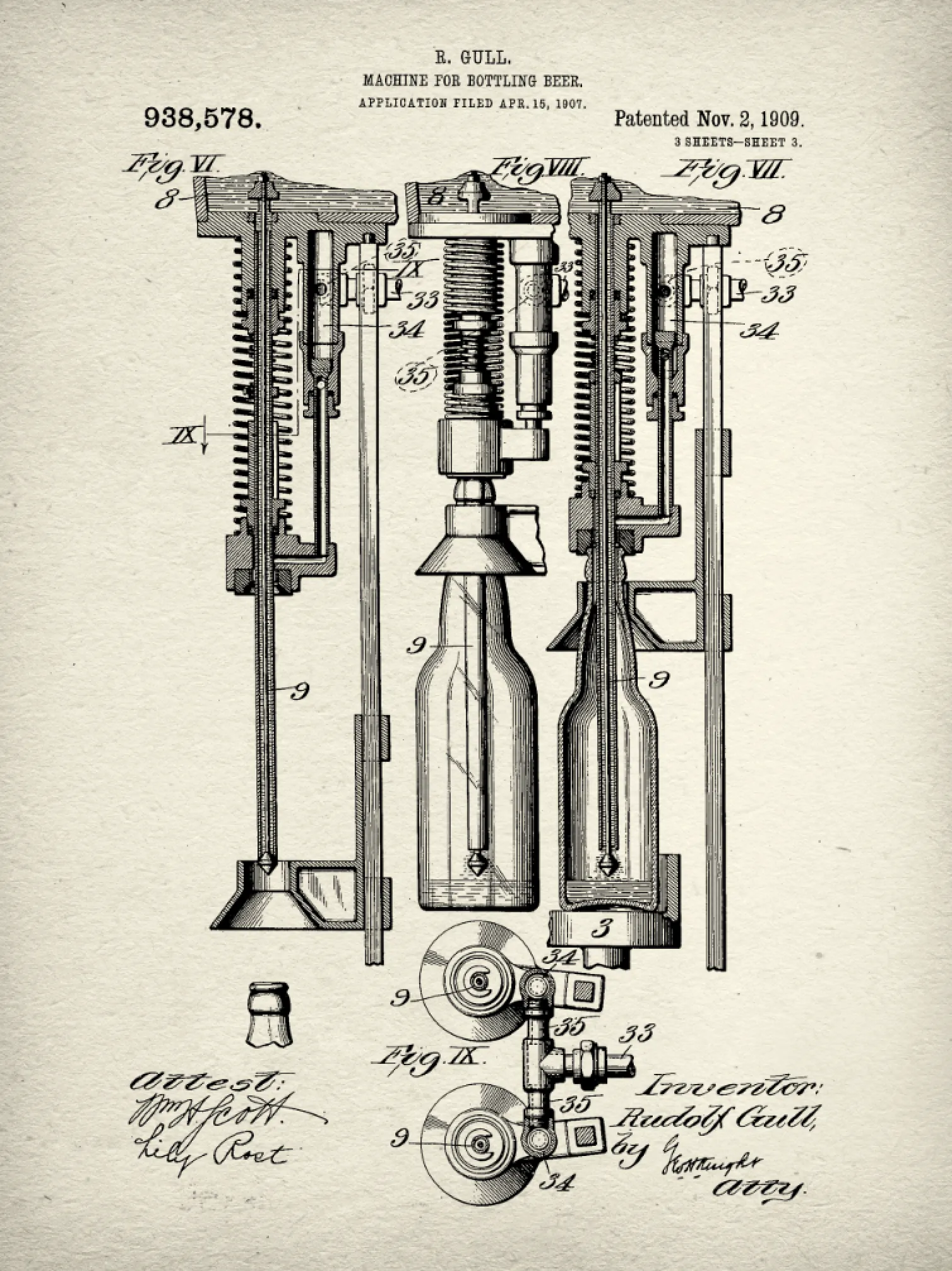 Beer Bottle Machine Patent Print on Canvas