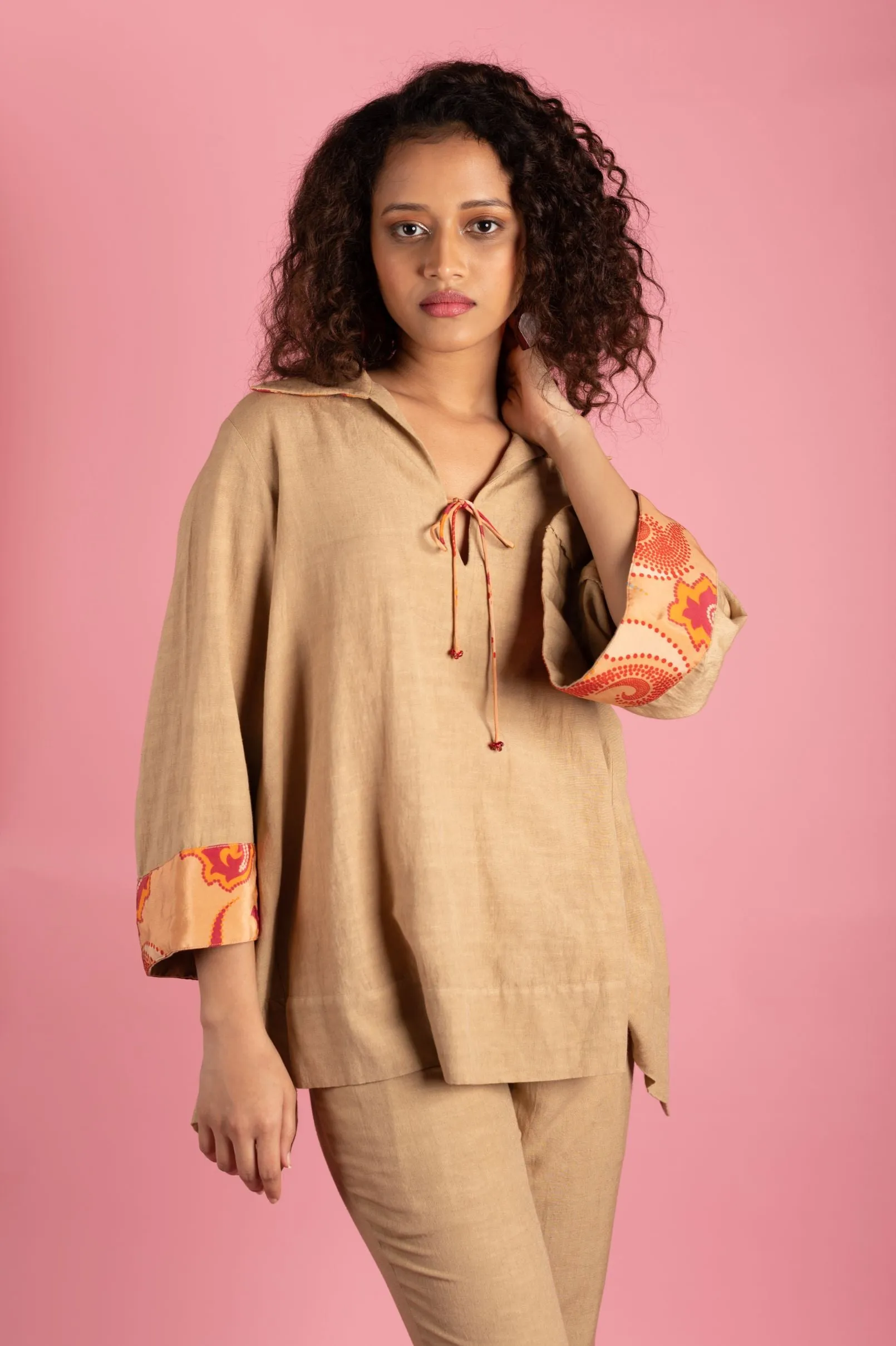 Beige Back Tie-Up Shirt