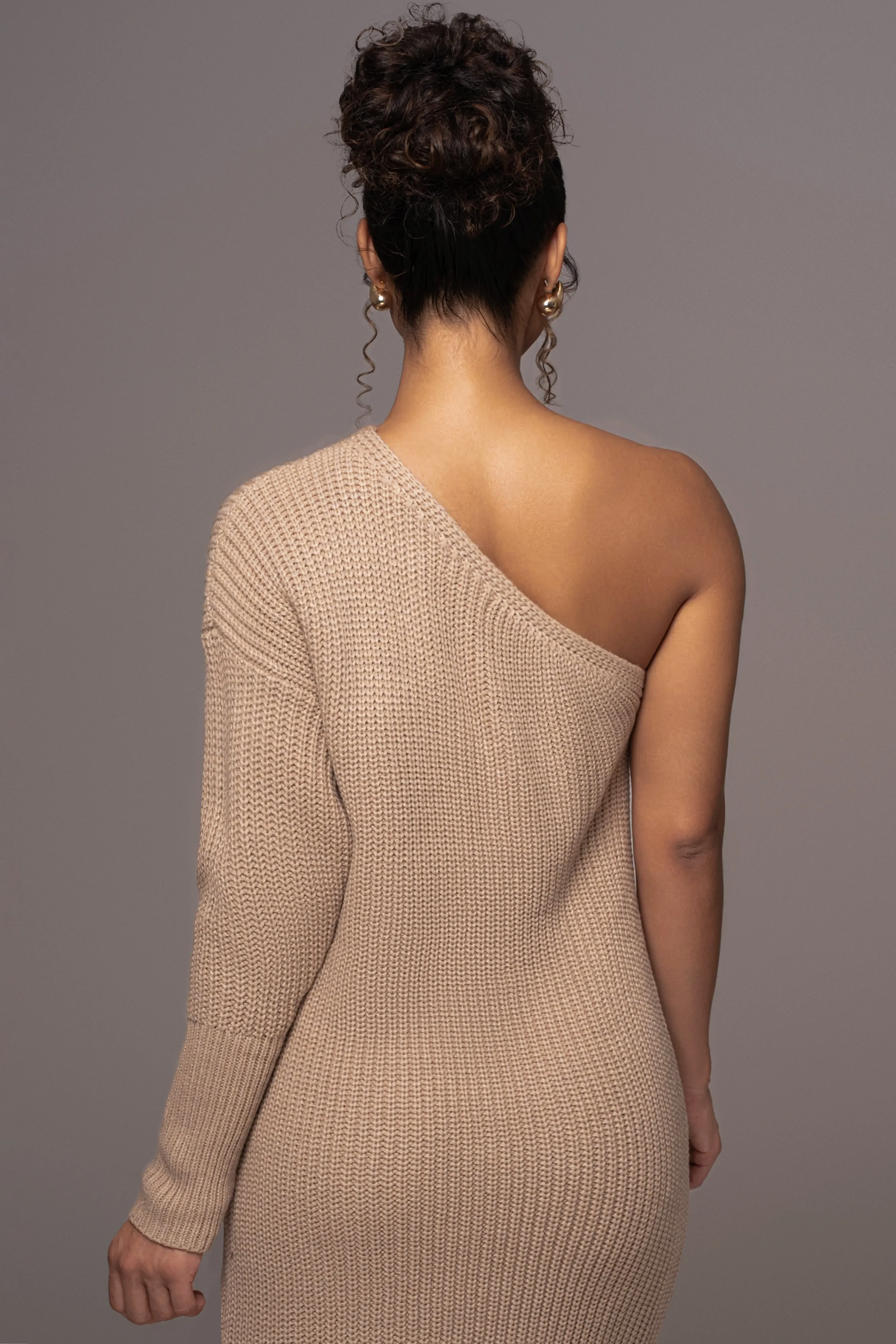 Beige Long Knit Sweater Dress