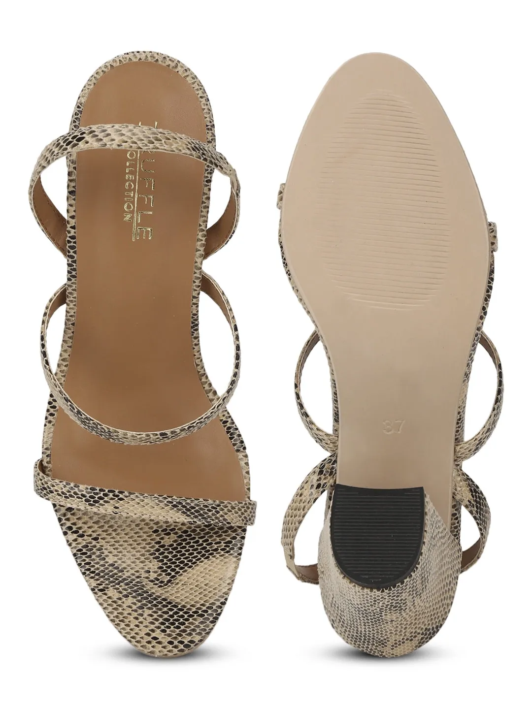 Beige PU Snake Pattern Strappy Sandals