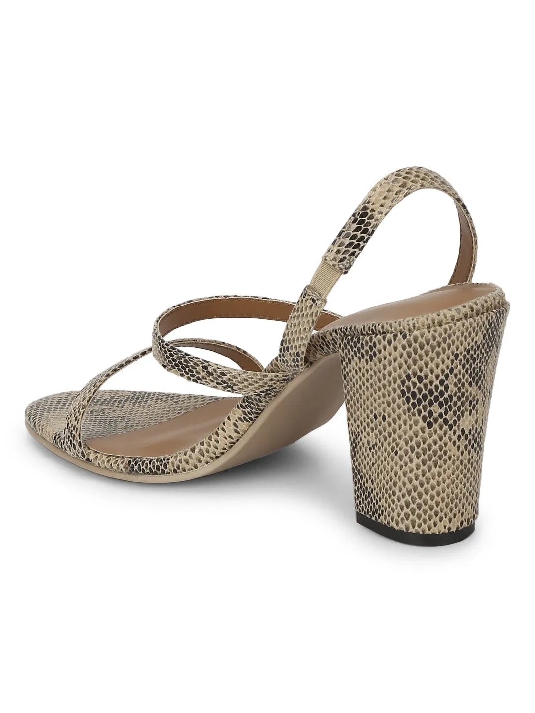 Beige PU Snake Pattern Strappy Sandals