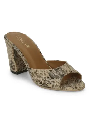 Beige PU Snake Peep Toe Mules