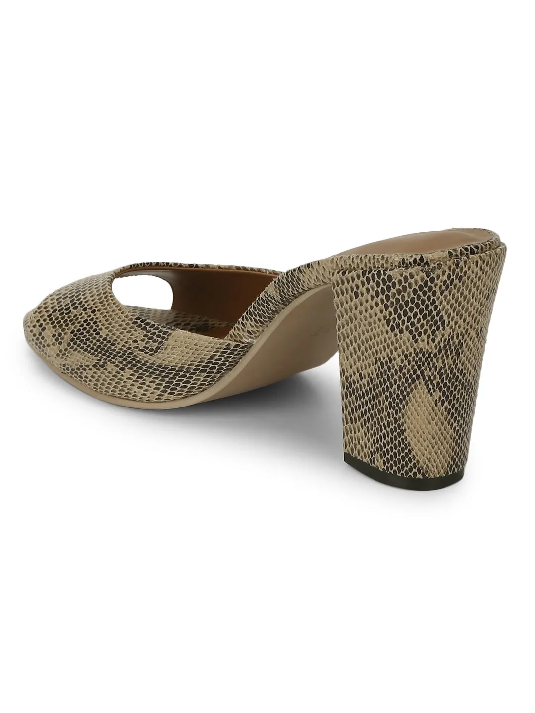 Beige PU Snake Peep Toe Mules