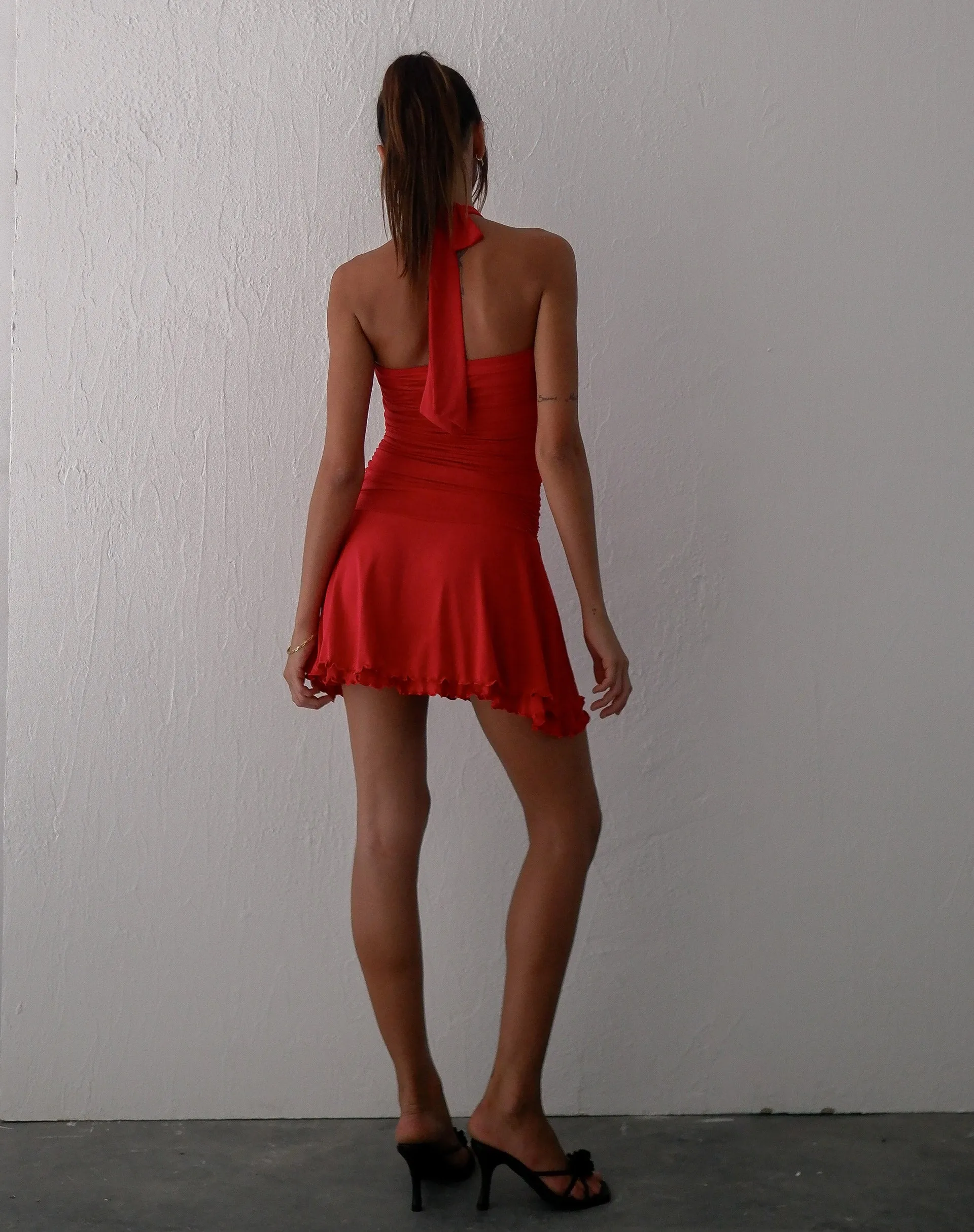 Bibi Bandeau Halterneck Mini Dress in Red