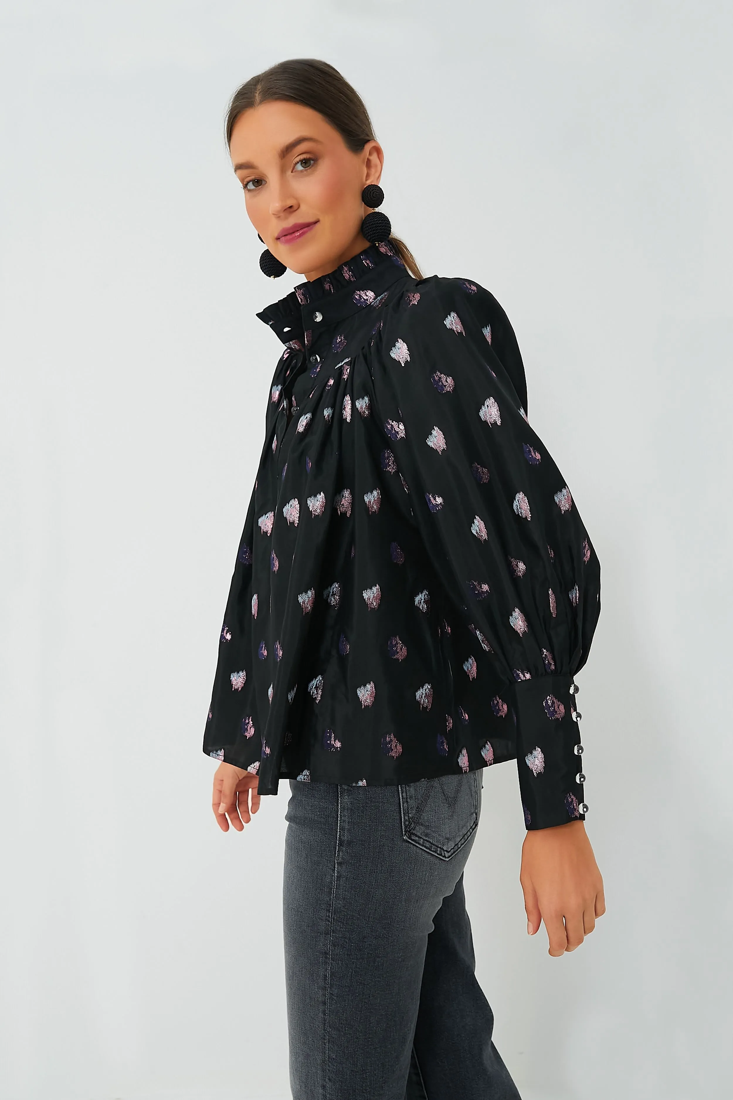 Black and Blurred Dot Fil Coupe Corrigan Blouse