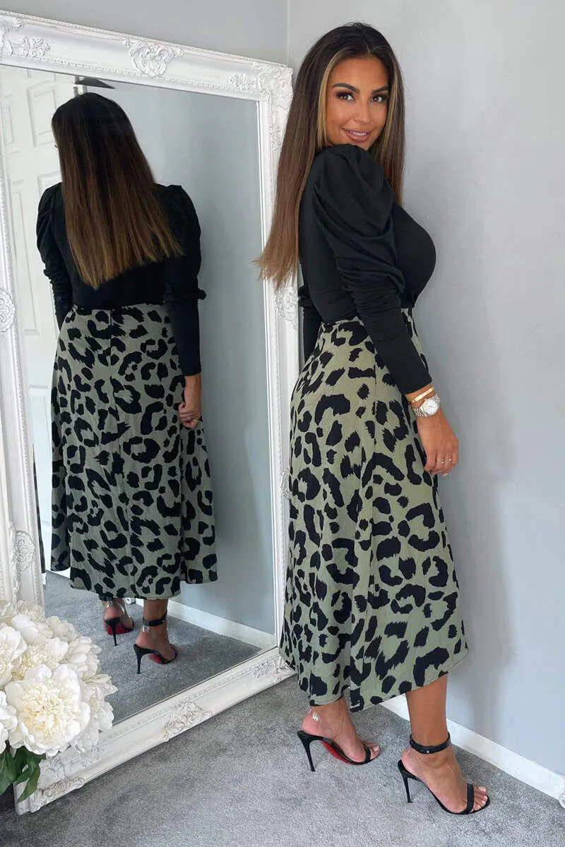 Black And Khaki 2 in 1 Animal Print Wrap Dress